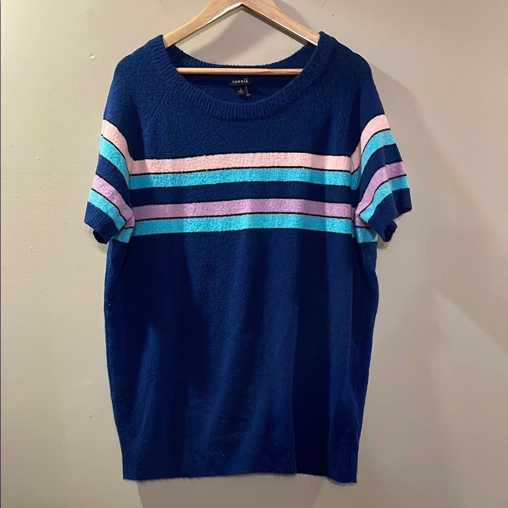 Torrid Navy Sweater with Pastel Stripes